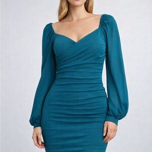 326. Elegant Teal Long Sleeve Dress